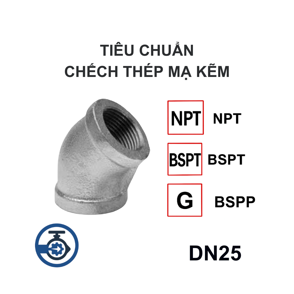 Chếch thép mạ kẽm DN25 12 Tiêu chuẩn Chếch thép mạ kẽm DN25
