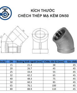 Kích thước Chếch thép mạ kẽm DN50