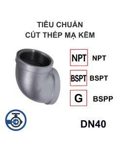 Tiêu chuẩn Cút thép mạ kẽm DN40