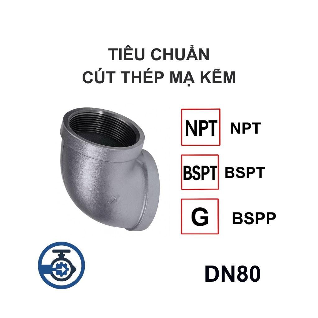 Cút thép mạ kẽm DN80 12 Tiêu chuẩn Cút thép mạ kẽm DN80