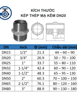 Kích thước Kép thép mạ kẽm DN20