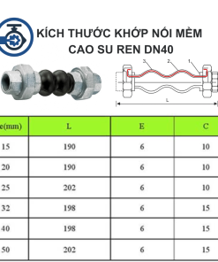 Kích thước Khớp nối mềm cao su ren DN40