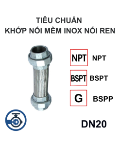 Tiêu chuẩn Khớp nối mềm inox nối ren DN20