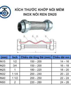 Kích thước Khớp nối mềm inox nối ren DN20