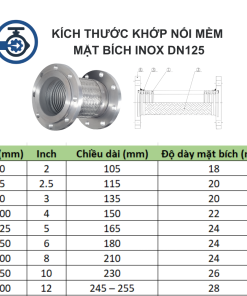 Kích thước Khớp nối mềm mặt bích inox DN125