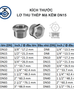Kích thước Lơ thu thép mạ kẽm DN15