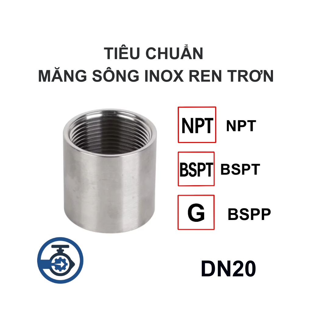 Măng sông Inox ren trơn DN20 12 Tiêu chuẩn Măng sông Inox ren trơn DN20