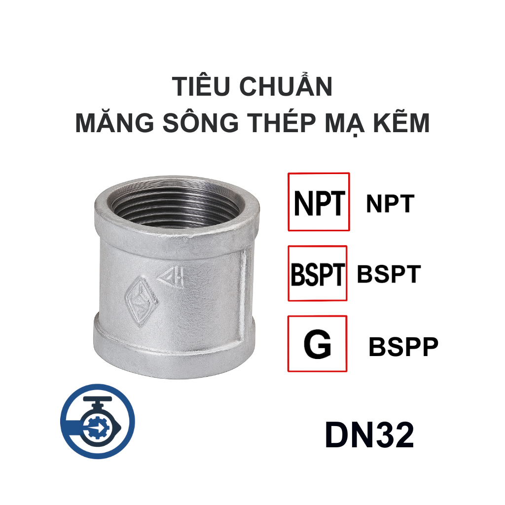 Măng sông thép mạ kẽm DN32 12 Tiêu chuẩn Măng sông thép mạ kẽm DN32