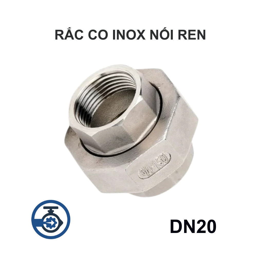 Rắc co inox nối ren DN20 (Phi 27 - 3/4