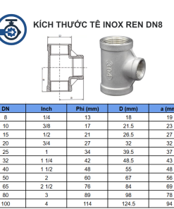 Kích thước Tê inox ren DN8