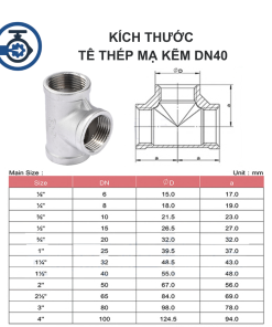 Kích thước Tê thép mạ kẽm DN40